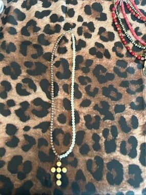 Handmade Creamy Beaded Cross Necklace - Women Jewelry